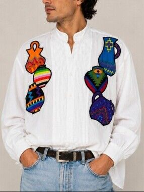 Vintage 90s Perruzo Uomo Handmade USA Southwestern Art Tuxedo Shirt Unisex L
